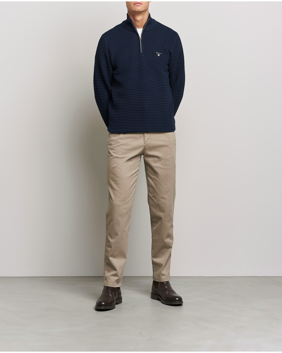 Uomini | Maglieria | GANT | Cotton Texture Half Zip Evening Blue
