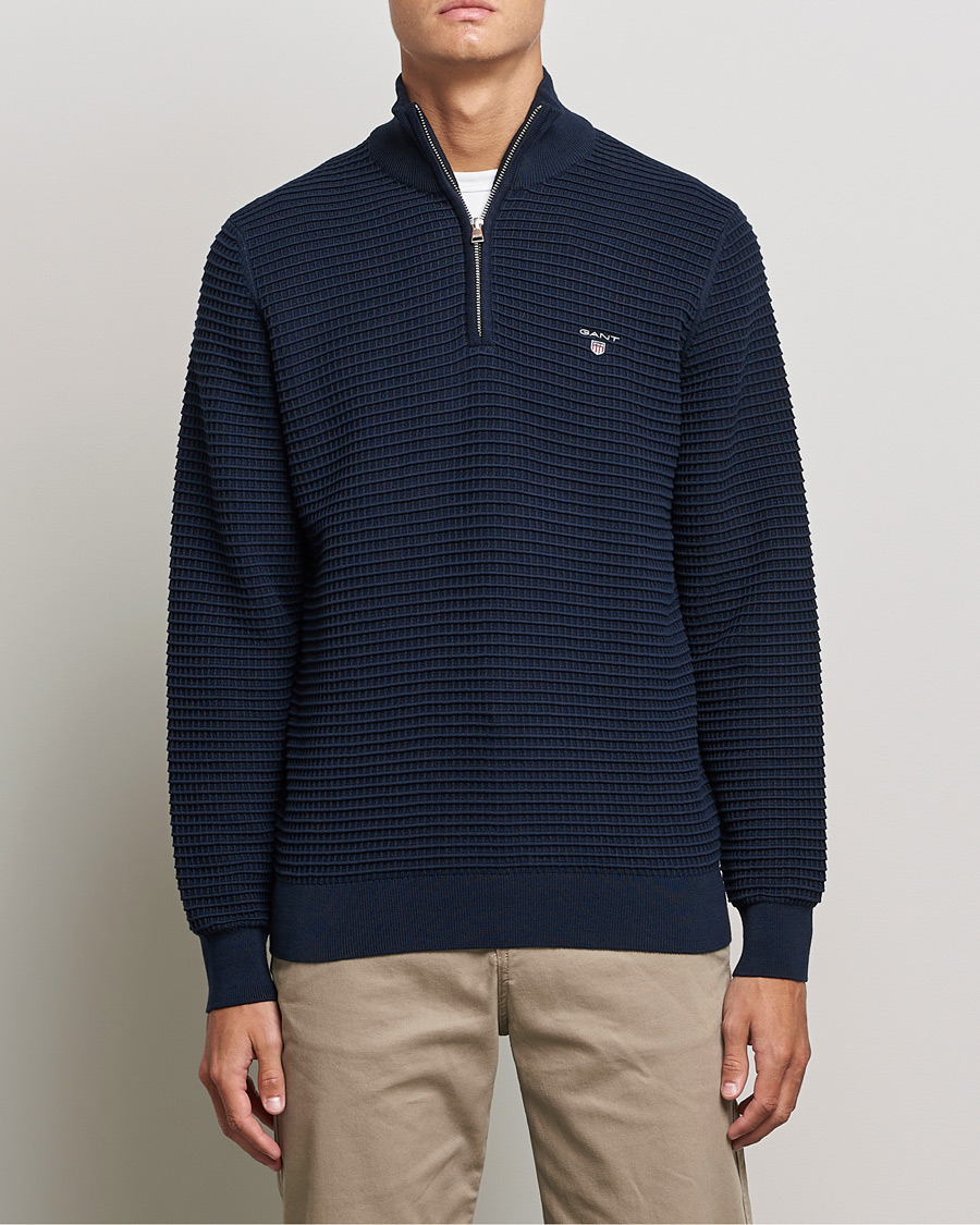 Uomini | Maglieria | GANT | Cotton Texture Half Zip Evening Blue