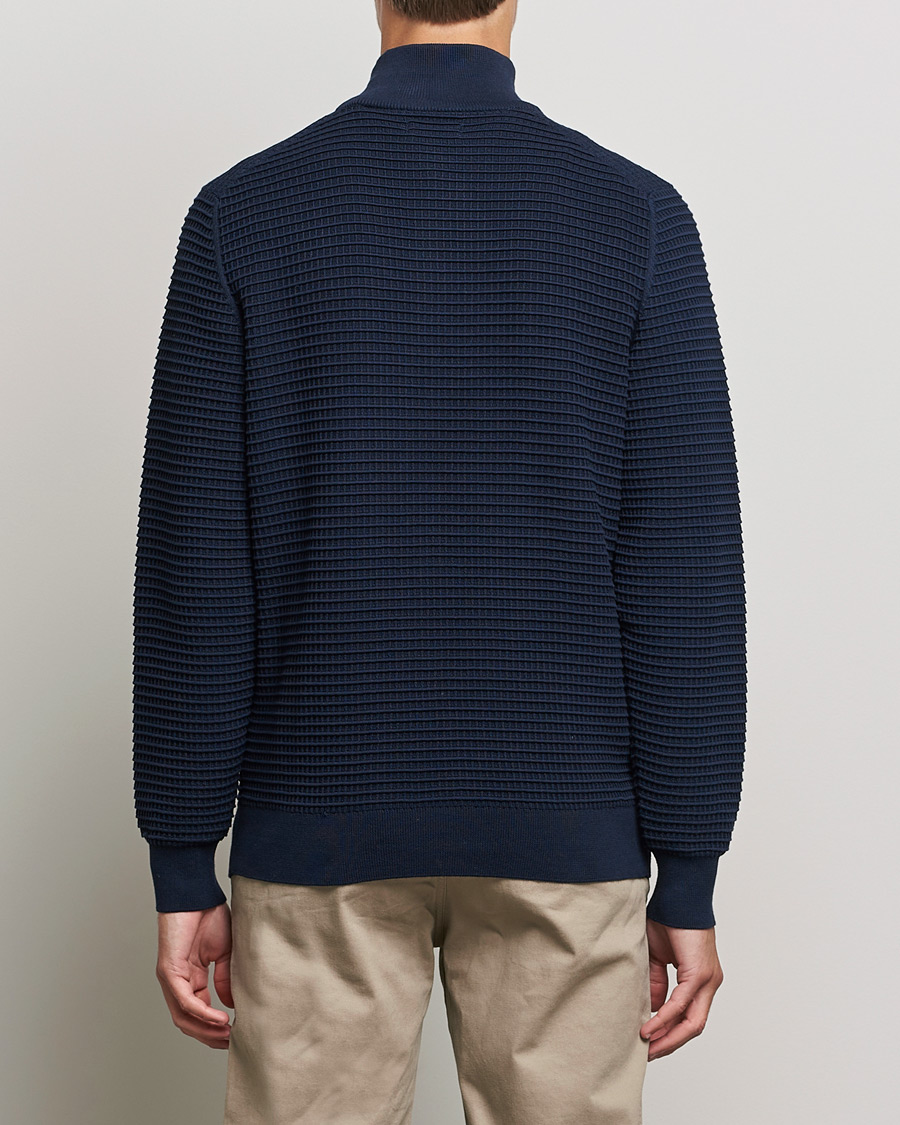 Uomini | Maglieria | GANT | Cotton Texture Half Zip Evening Blue