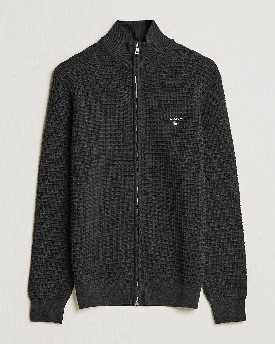 Uomini | Maglieria | Gant | Cotton Texture Full Zip Dark Charcoal Melange