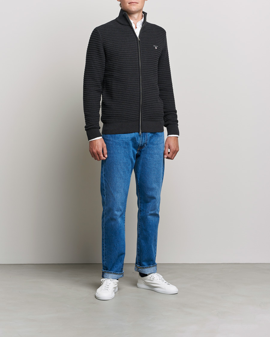 Uomini | Maglieria | Gant | Cotton Texture Full Zip Dark Charcoal Melange