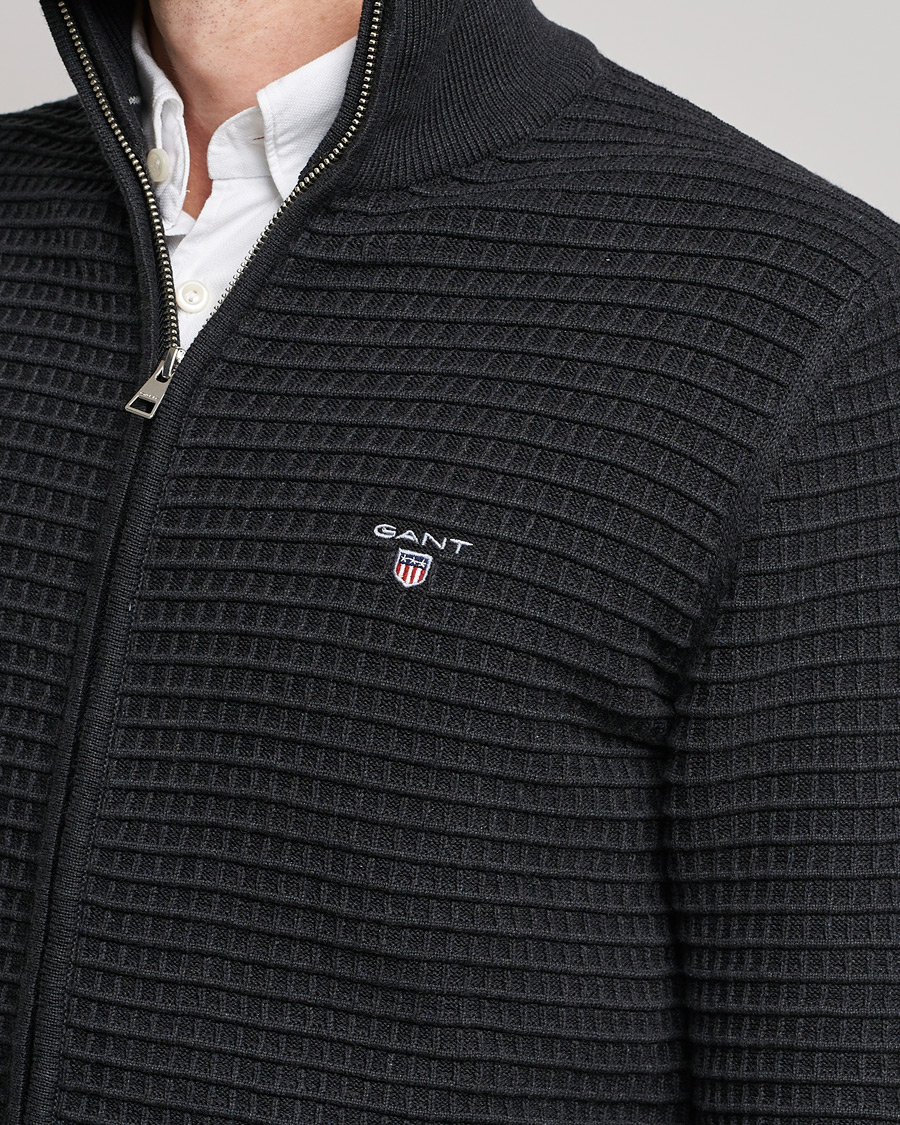 Uomini | Maglieria | Gant | Cotton Texture Full Zip Dark Charcoal Melange