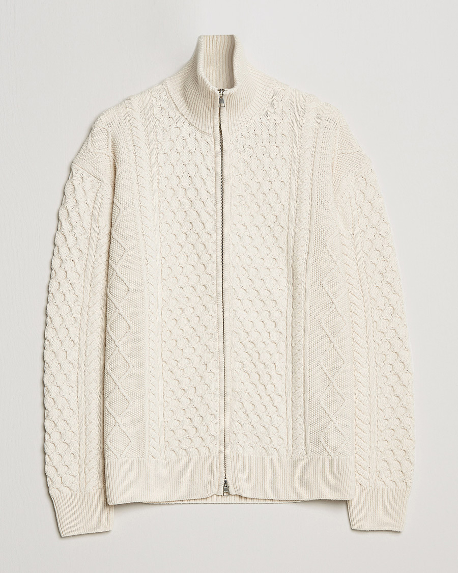 Uomini | Maglieria | Gant | Aran Structured Full Zip Cream