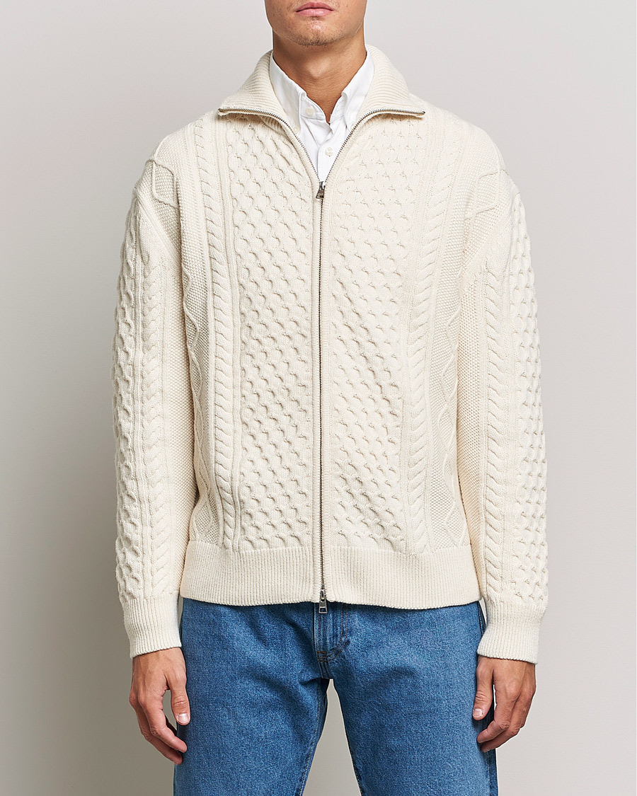Uomini | Maglieria | Gant | Aran Structured Full Zip Cream