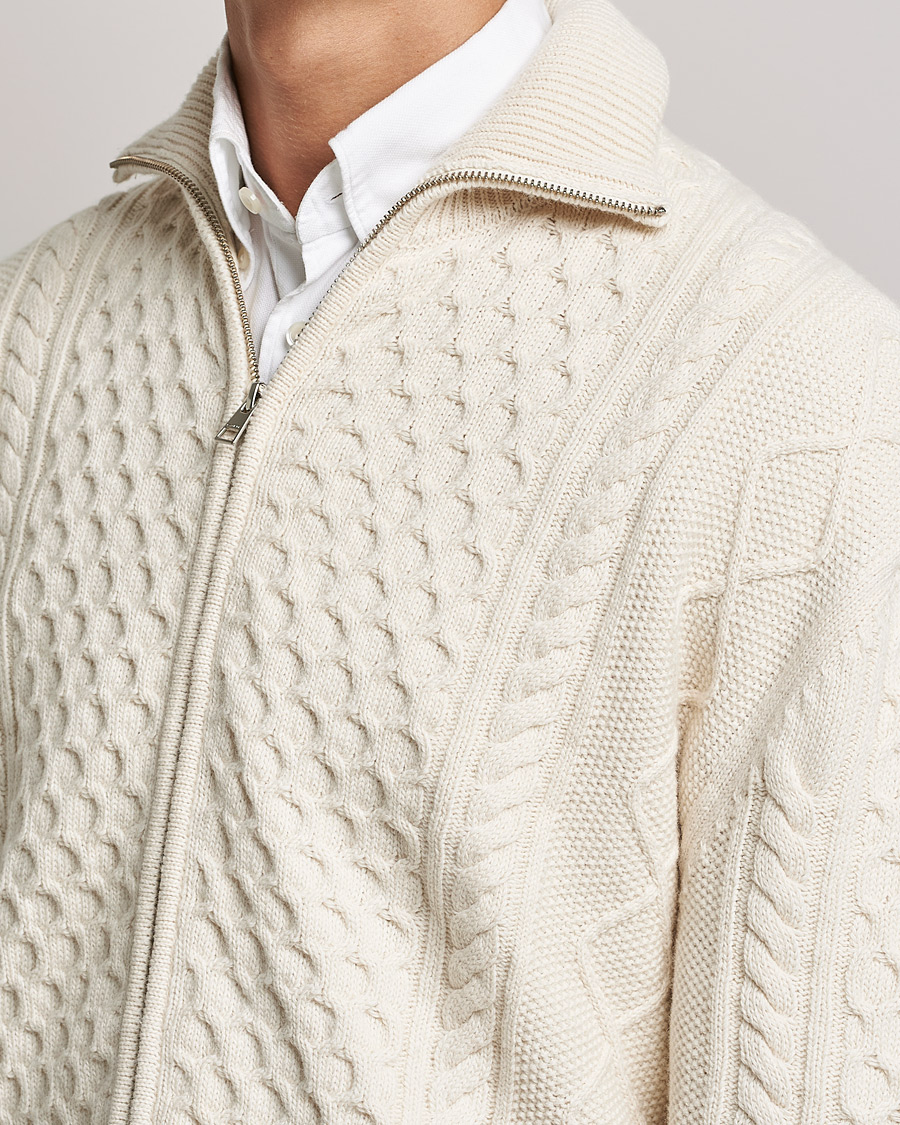 Uomini | Maglieria | Gant | Aran Structured Full Zip Cream