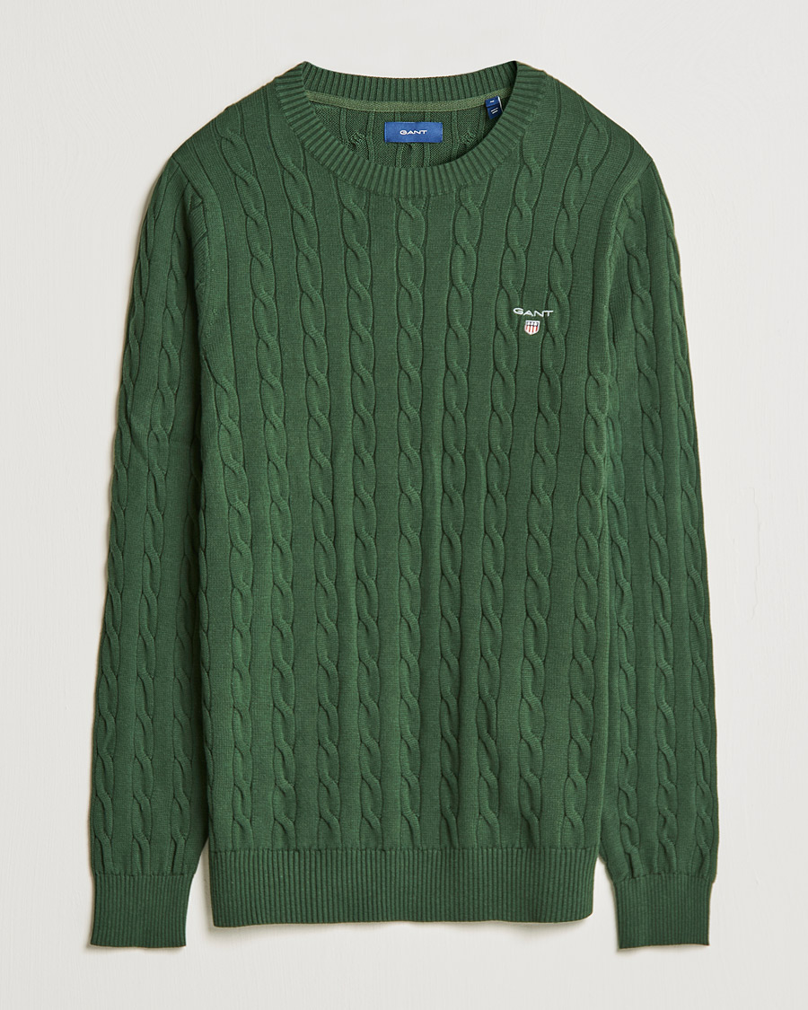 Uomini | Maglieria | GANT | Cotton Cable Crew Neck Pullover Storm Green