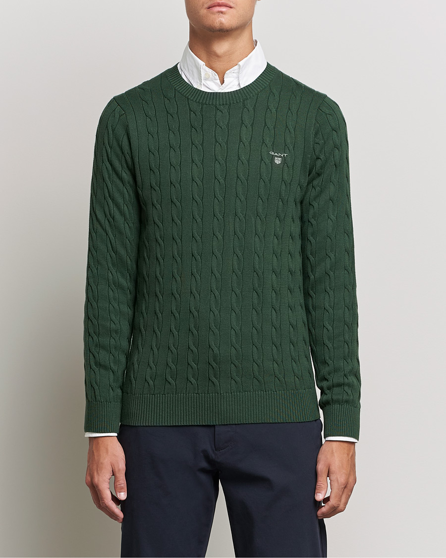 Uomini | Maglieria | GANT | Cotton Cable Crew Neck Pullover Storm Green