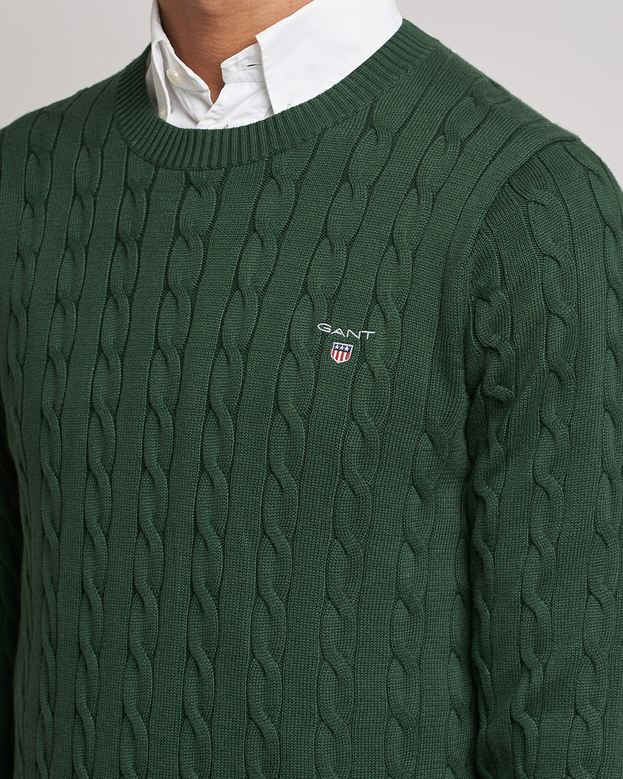 Uomini | Maglieria | GANT | Cotton Cable Crew Neck Pullover Storm Green