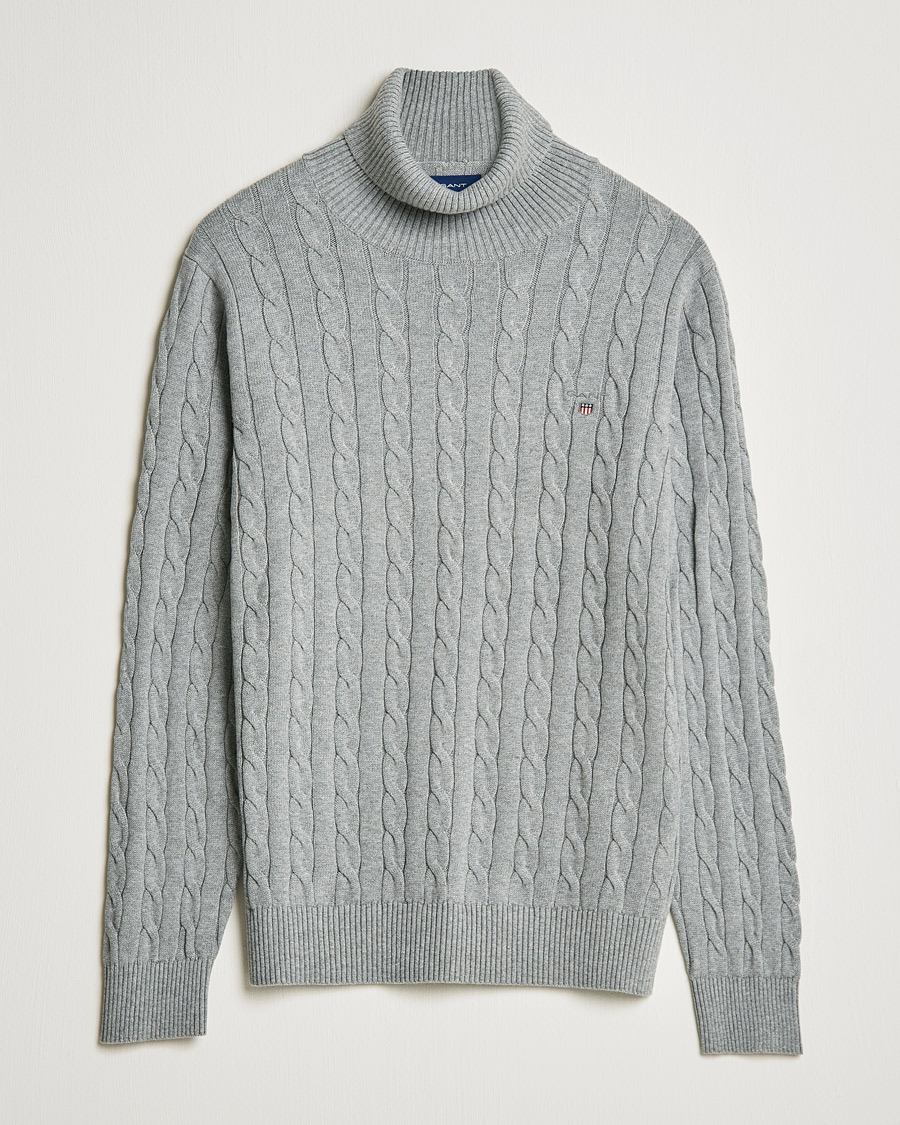 Uomini | Maglieria | GANT | Cotton Cable Turtleneck Grey Melange