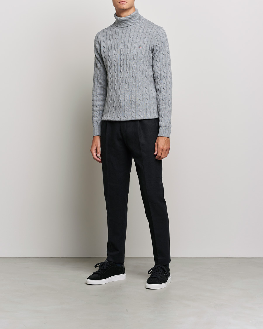 Uomini | Maglieria | GANT | Cotton Cable Turtleneck Grey Melange