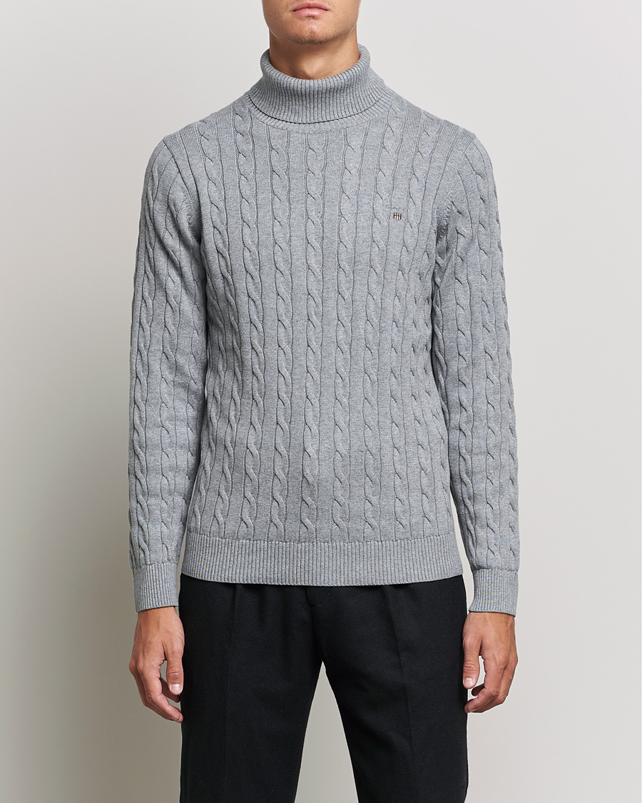 Uomini | Maglieria | GANT | Cotton Cable Turtleneck Grey Melange