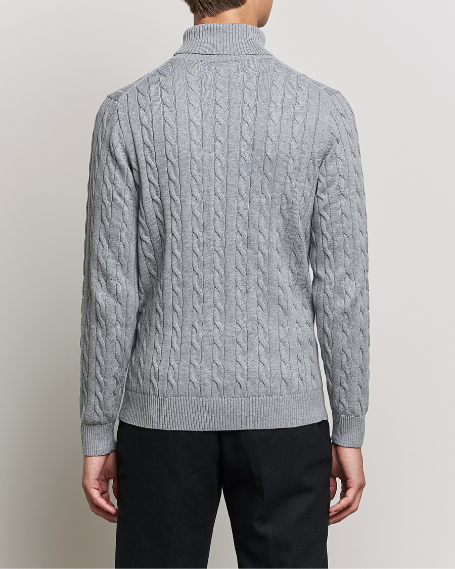 Uomini | Maglieria | GANT | Cotton Cable Turtleneck Grey Melange