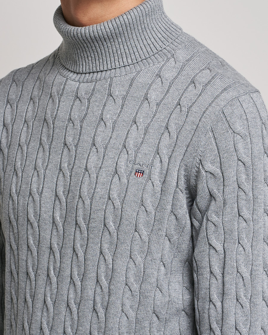 Uomini | Maglieria | GANT | Cotton Cable Turtleneck Grey Melange