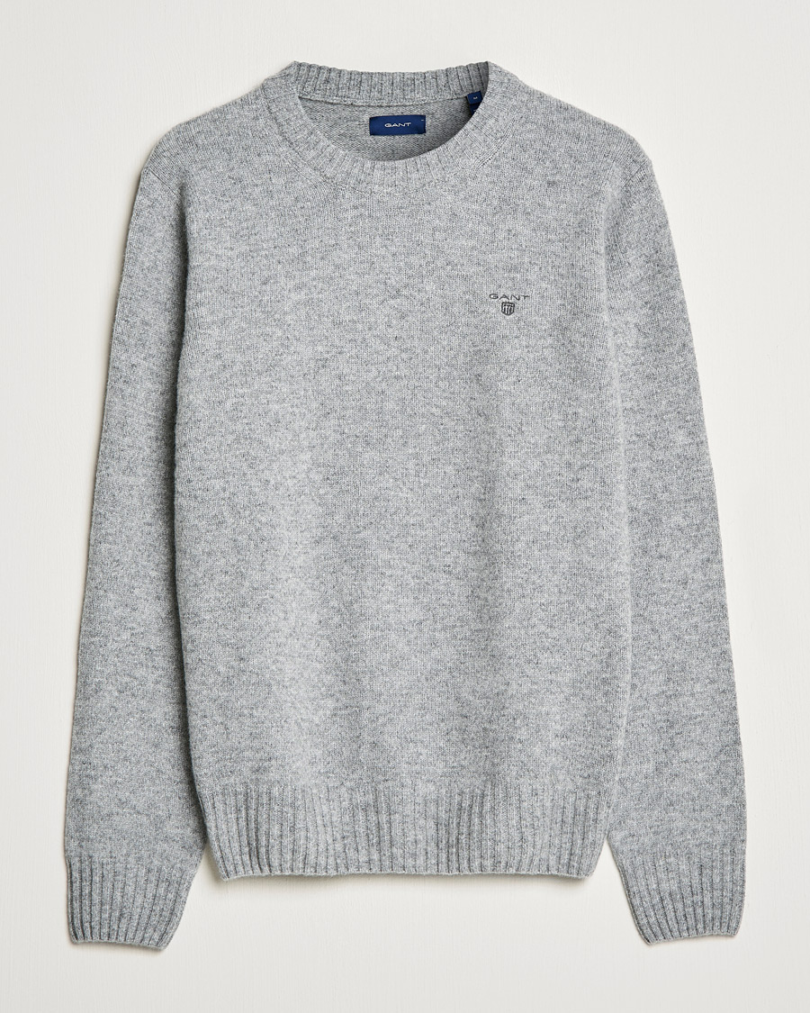 Uomini | Maglieria | GANT | Brushed Wool Crew Neck Sweater Grey Melange