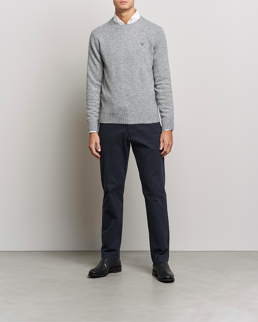 Uomini | Maglieria | GANT | Brushed Wool Crew Neck Sweater Grey Melange
