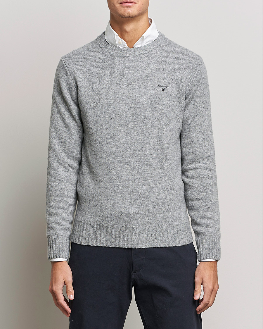 Uomini | Maglieria | GANT | Brushed Wool Crew Neck Sweater Grey Melange