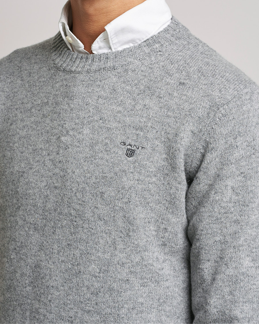 Uomini | Maglieria | GANT | Brushed Wool Crew Neck Sweater Grey Melange