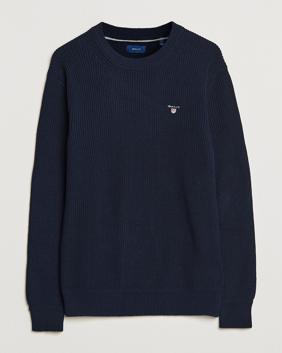 Uomini | Maglieria | GANT | Cotton/Wool Ribbed Sweater Evening Blue