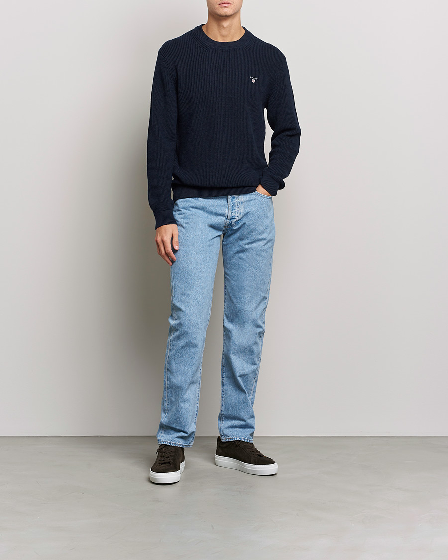 Uomini | Maglieria | GANT | Cotton/Wool Ribbed Sweater Evening Blue