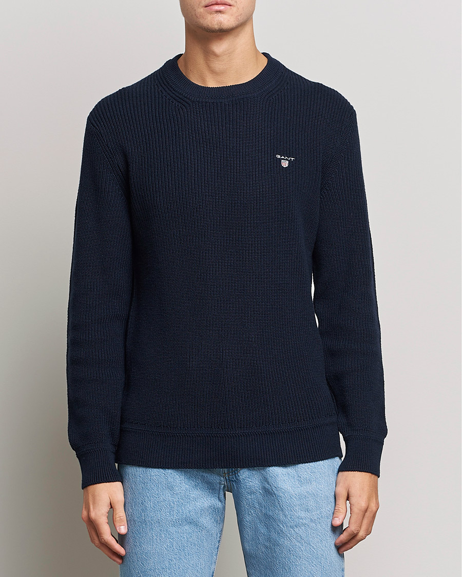 Uomini | Maglieria | GANT | Cotton/Wool Ribbed Sweater Evening Blue