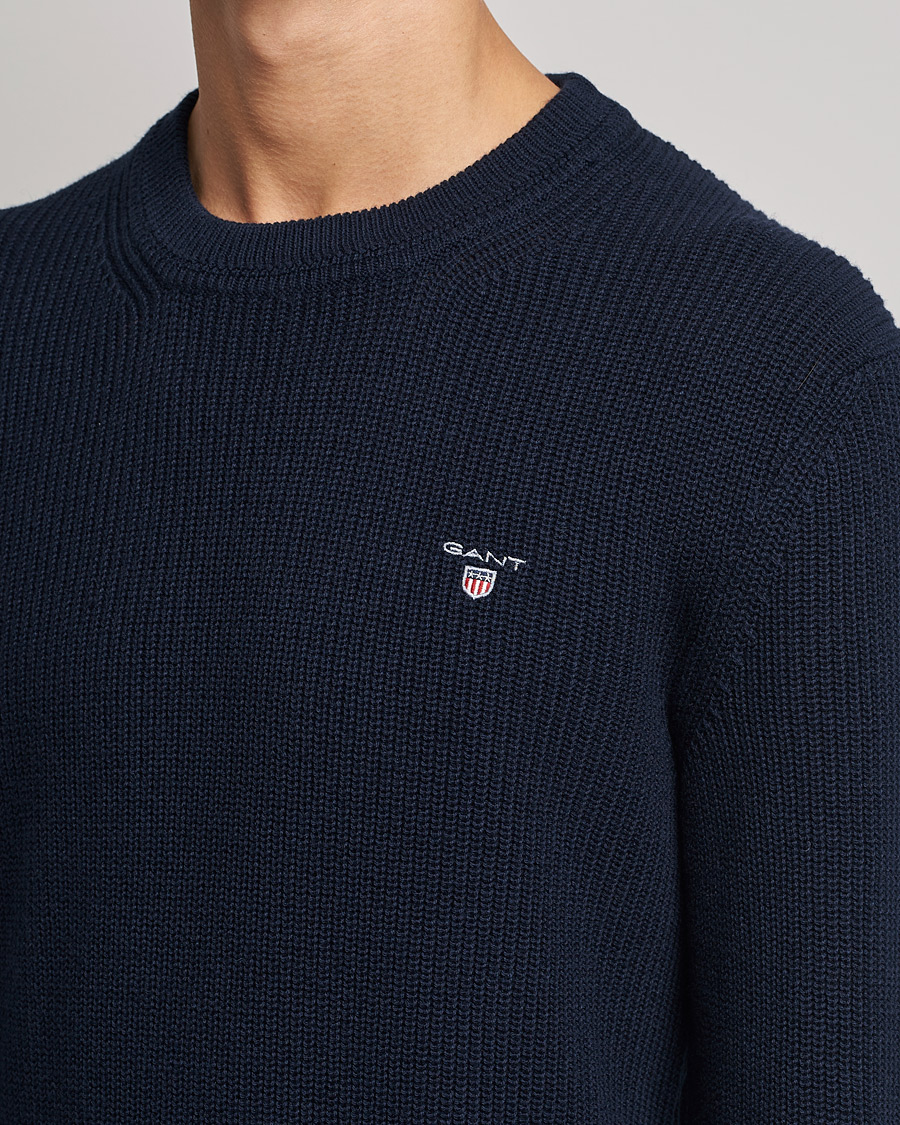 Uomini | Maglieria | GANT | Cotton/Wool Ribbed Sweater Evening Blue