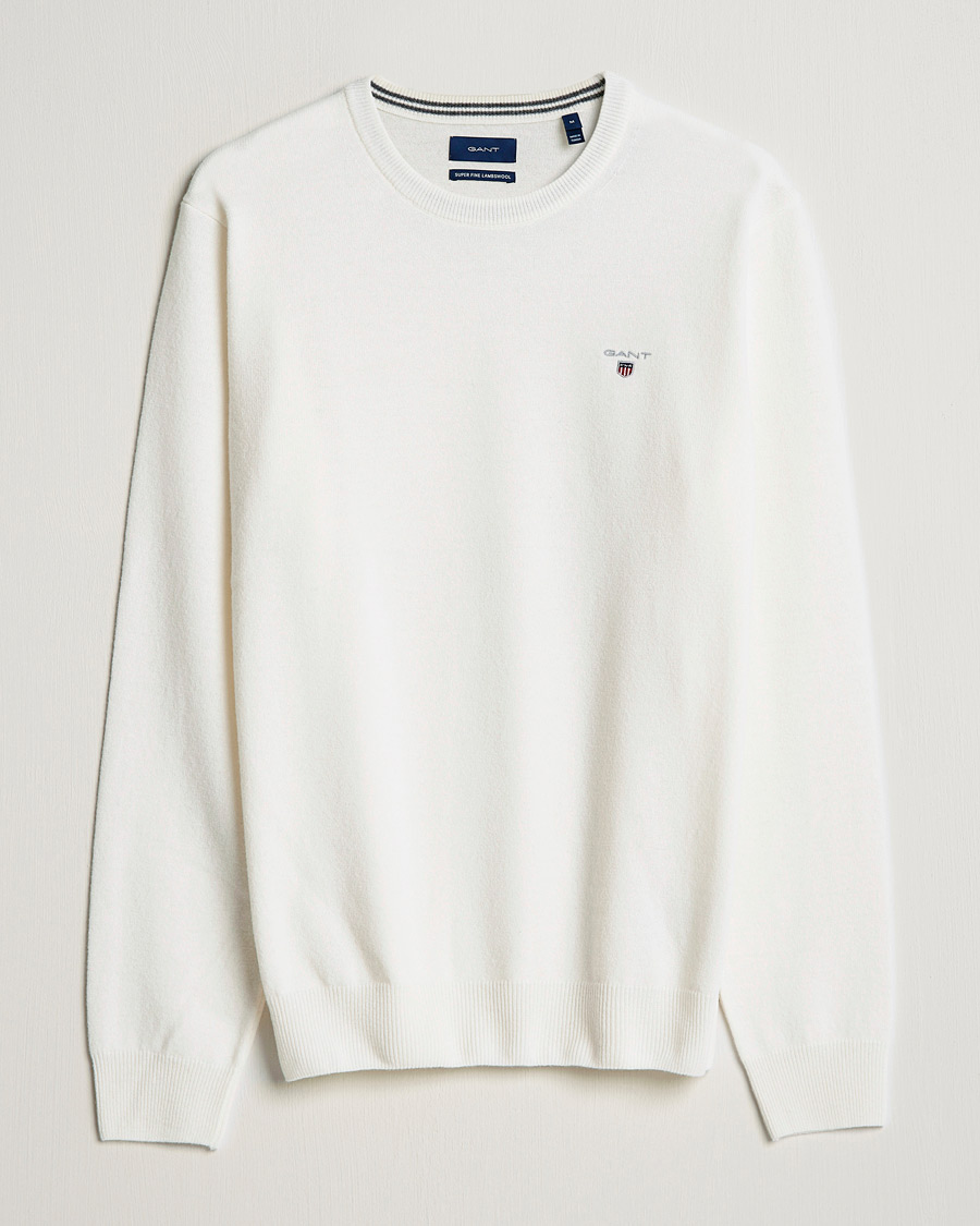 Uomini | Maglieria | GANT | Lambswool Crew Neck Pullover Cream