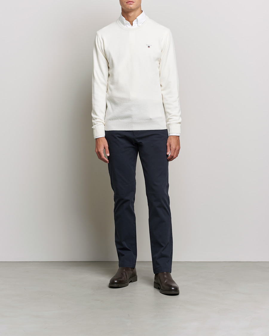 Uomini | Maglieria | GANT | Lambswool Crew Neck Pullover Cream