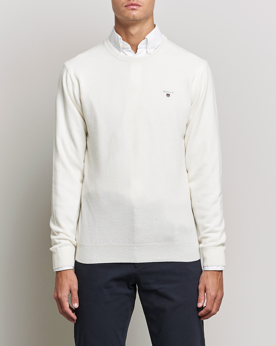 Uomini | Maglieria | GANT | Lambswool Crew Neck Pullover Cream