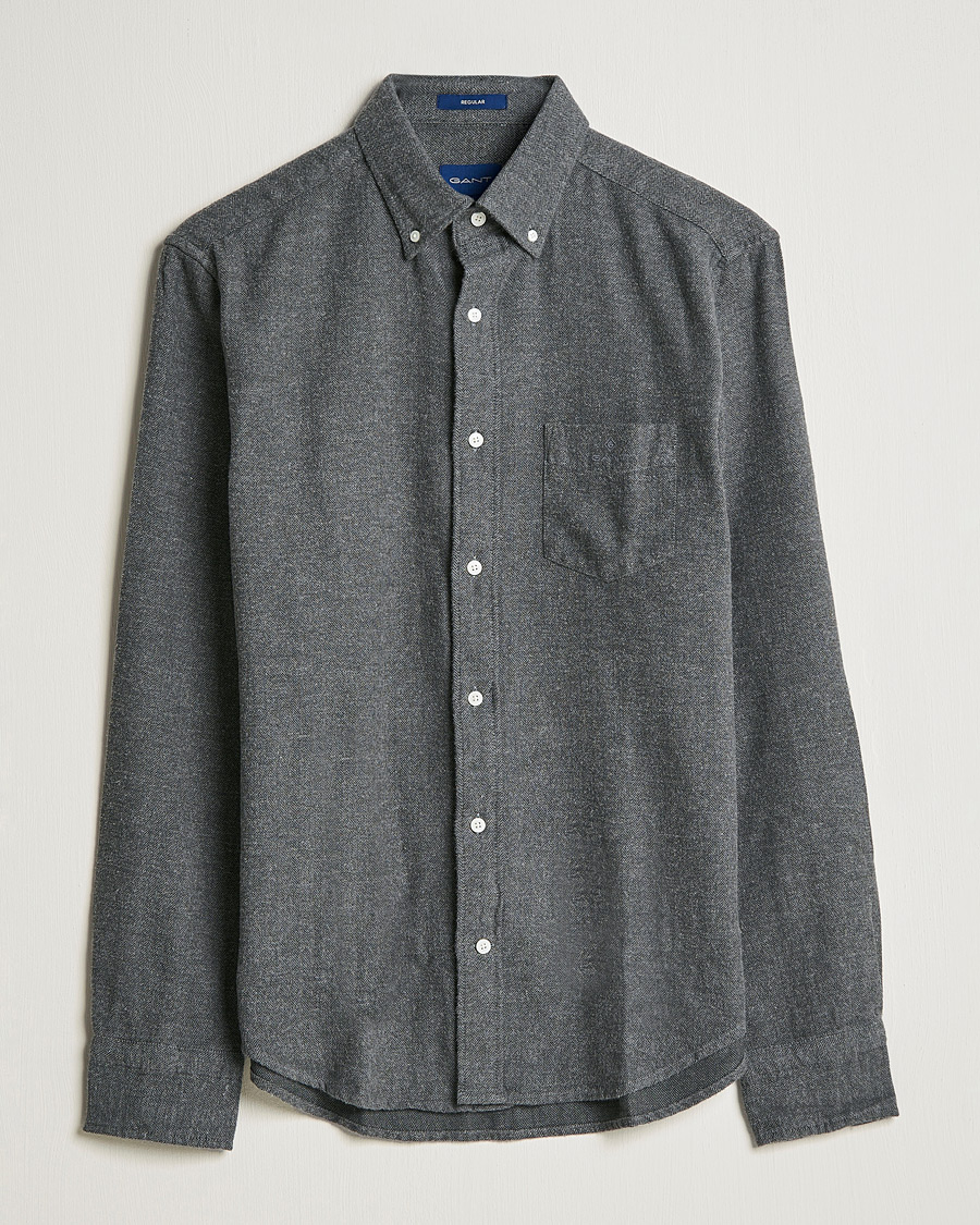 Uomini | Camicie | GANT | Regular Fit Flannel Herringbone Shirt Charcoal Melange