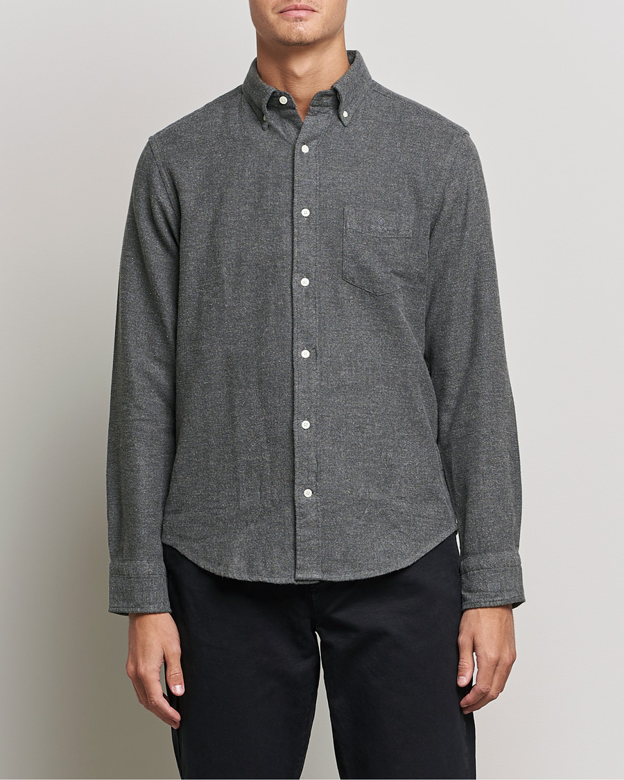 Uomini | Camicie | GANT | Regular Fit Flannel Herringbone Shirt Charcoal Melange