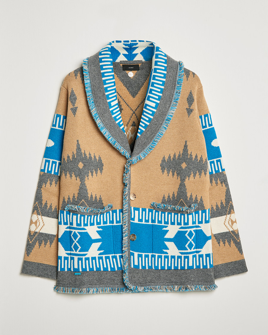 Uomini | Maglieria | Alanui | Icon Cashmere Jacquard Cardigan Camel/Blue