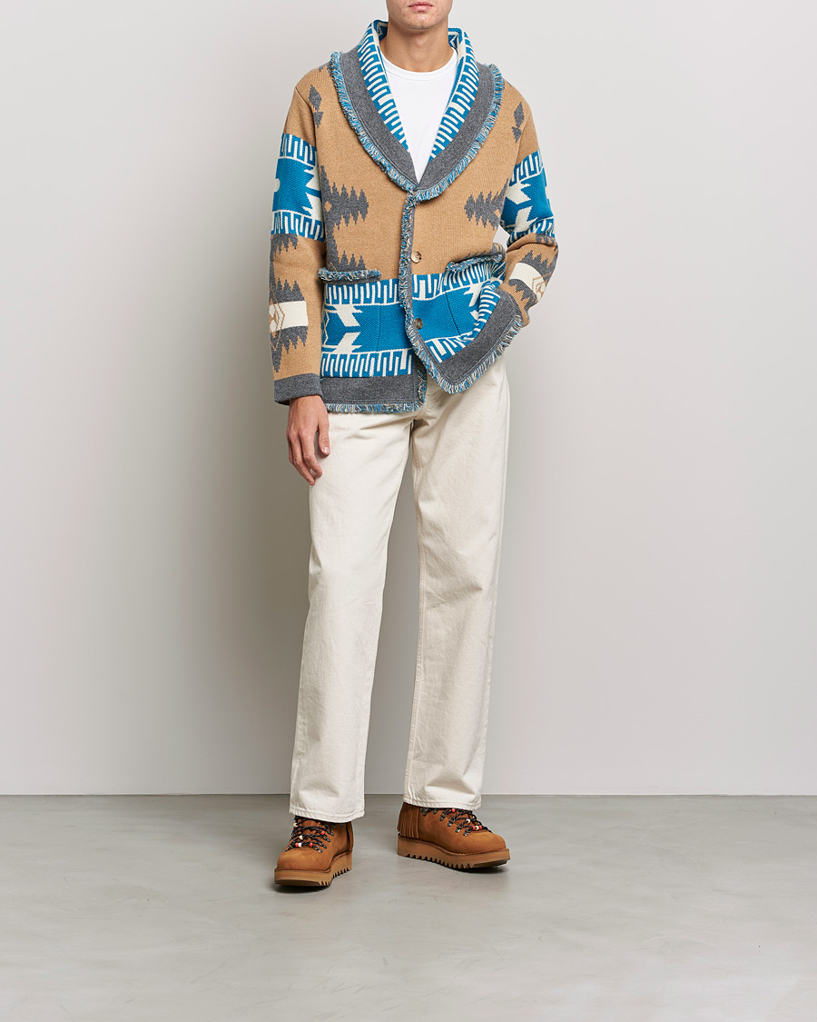 Uomini | Maglieria | Alanui | Icon Cashmere Jacquard Cardigan Camel/Blue