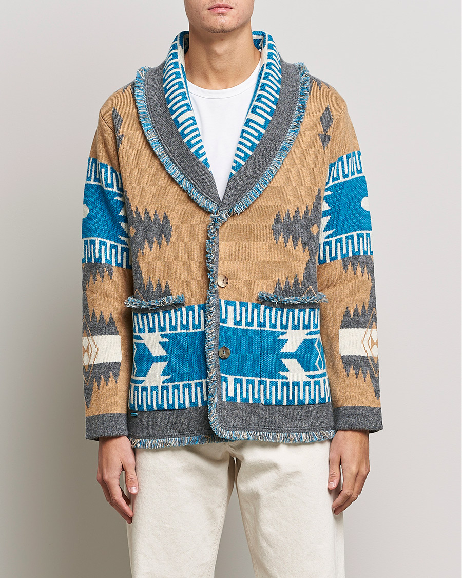 Uomini | Maglieria | Alanui | Icon Cashmere Jacquard Cardigan Camel/Blue