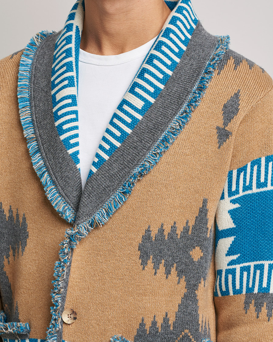 Uomini | Maglieria | Alanui | Icon Cashmere Jacquard Cardigan Camel/Blue