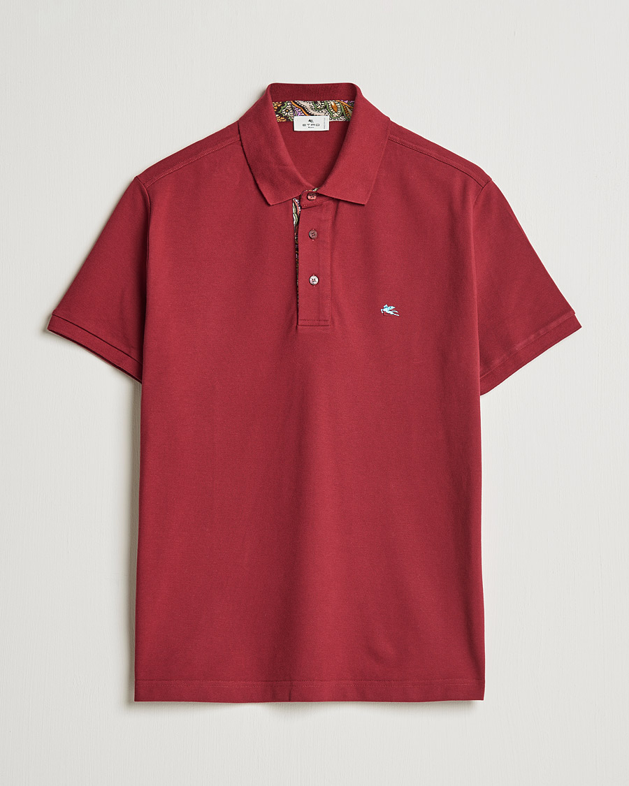 Uomini | Polo | Etro | Short Sleeve Contrast Paisley Polo Burgundy