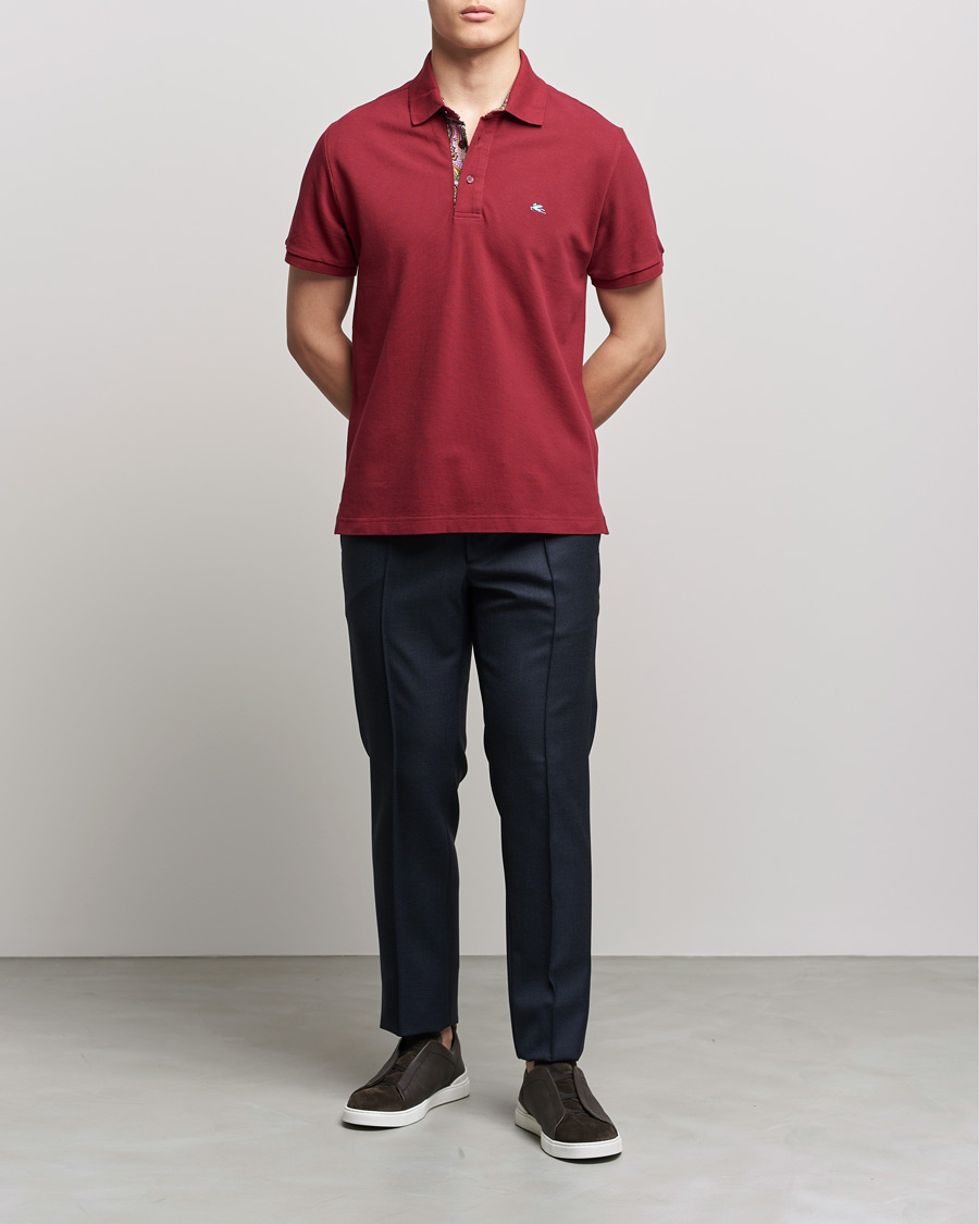 Uomini | Polo | Etro | Short Sleeve Contrast Paisley Polo Burgundy