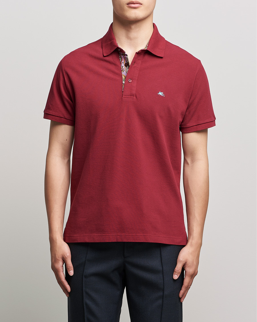 Uomini | Polo | Etro | Short Sleeve Contrast Paisley Polo Burgundy