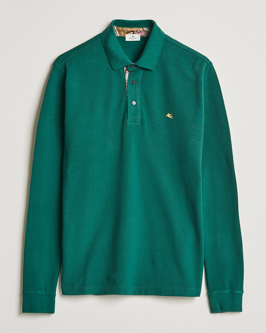 Uomini | Maglieria | Etro | Long Sleeve Contrast Paisley Polo Emerald
