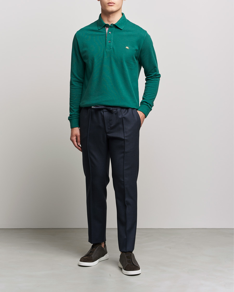 Uomini | Maglieria | Etro | Long Sleeve Contrast Paisley Polo Emerald