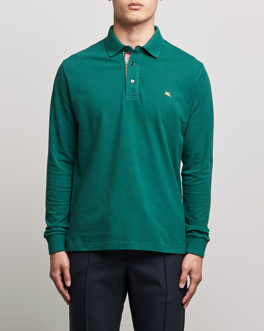 Uomini | Maglieria | Etro | Long Sleeve Contrast Paisley Polo Emerald