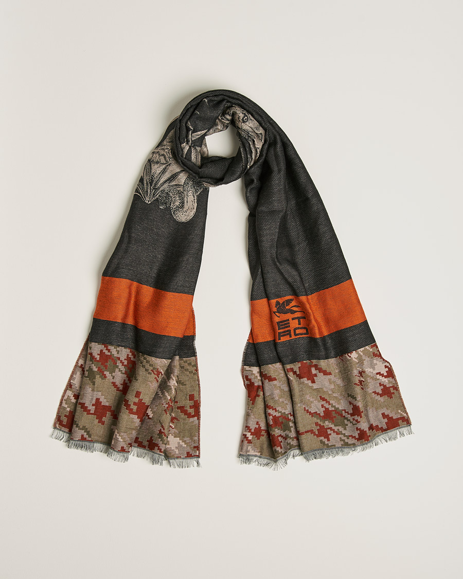 Uomini | Etro Houndstooth Jacquard Scarf Black/Orange | Etro | Houndstooth Jacquard Scarf Black/Orange