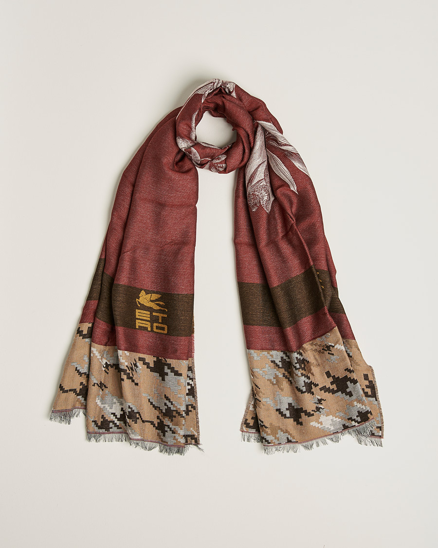Uomini | Etro Houndstooth Jacquard Scarf Burgundy/Brown | Etro | Houndstooth Jacquard Scarf Burgundy/Brown