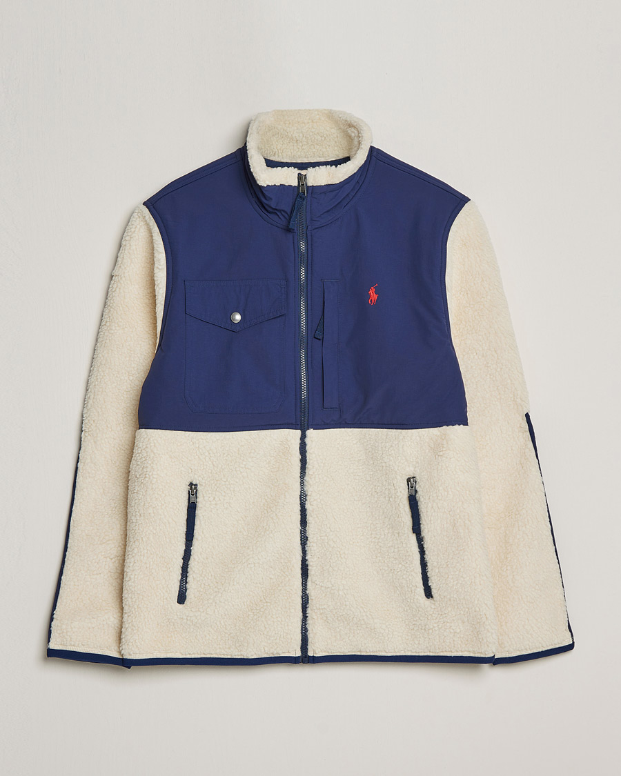 Uomini | Maglieria | Polo Ralph Lauren | Bonded Sherpa Full Zip Sweater Creme/Navy