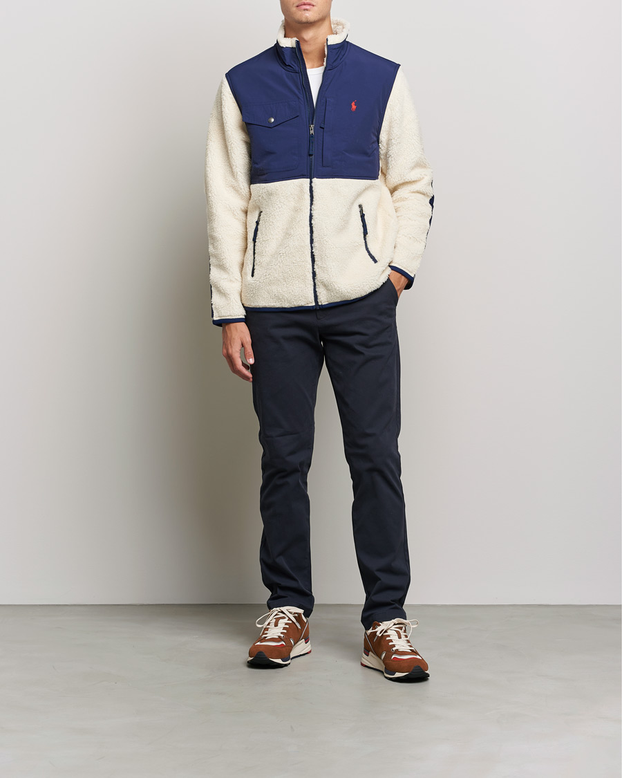 Uomini | Maglieria | Polo Ralph Lauren | Bonded Sherpa Full Zip Sweater Creme/Navy