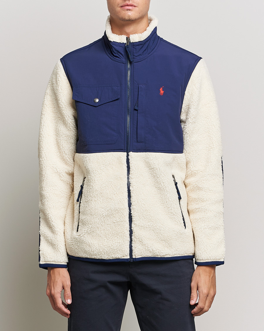 Uomini | Maglieria | Polo Ralph Lauren | Bonded Sherpa Full Zip Sweater Creme/Navy