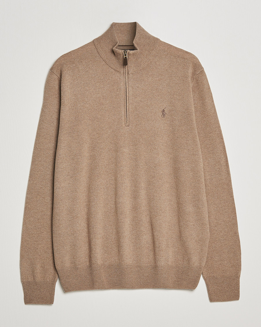 Uomini | Maglieria | Polo Ralph Lauren | Merino Half Zip Sweater Honey Brown Heather