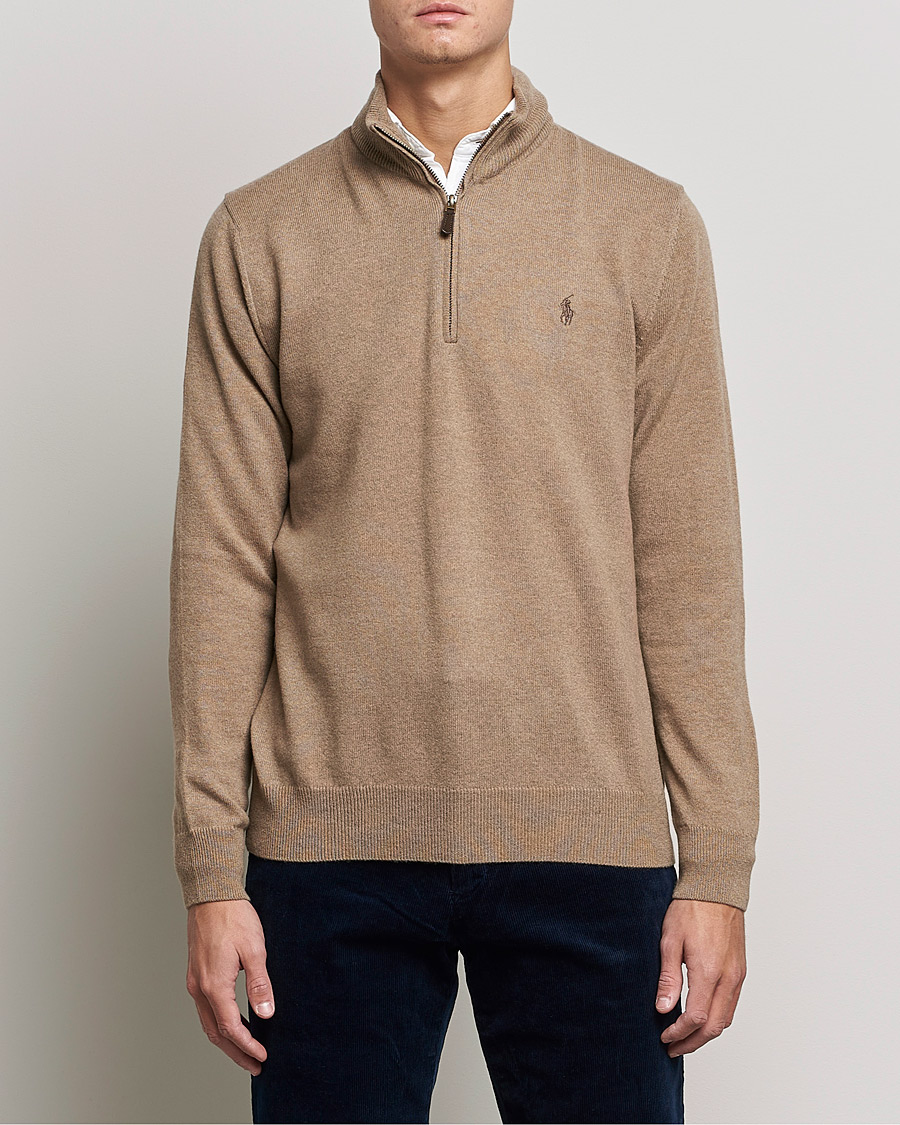 Uomini | Maglieria | Polo Ralph Lauren | Merino Half Zip Sweater Honey Brown Heather