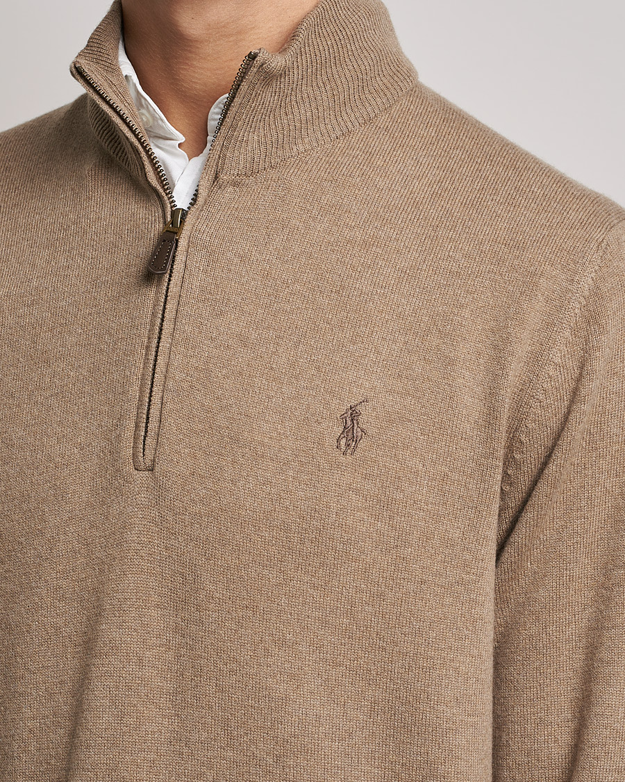 Uomini | Maglieria | Polo Ralph Lauren | Merino Half Zip Sweater Honey Brown Heather