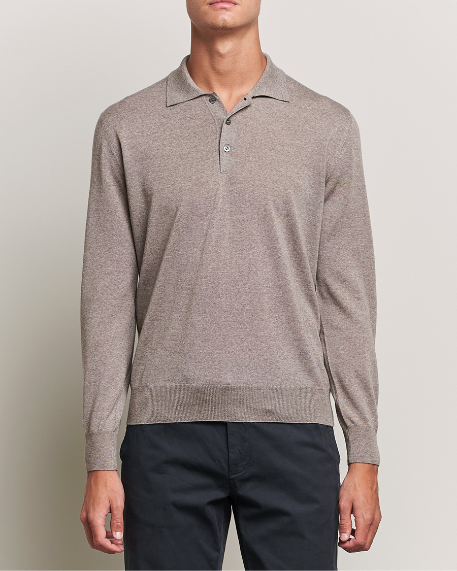 Uomini | Maglieria | Canali | Merino Wool Knitted Polo Taupe