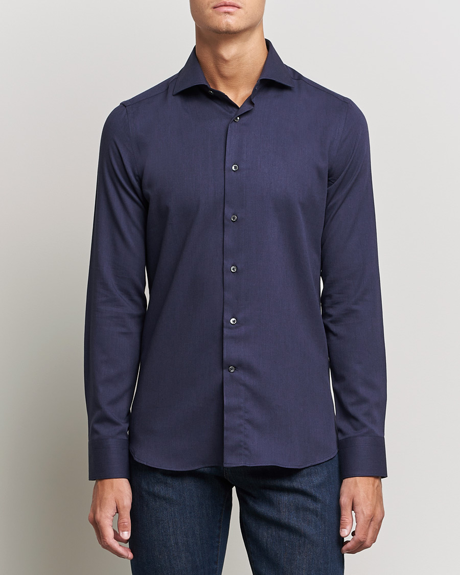 Uomini | Camicie | Canali | Slim Fit Flannel Shirt Navy